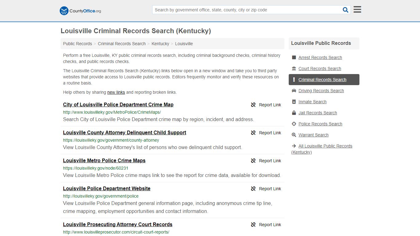 Louisville Criminal Records Search (Kentucky) - County Office