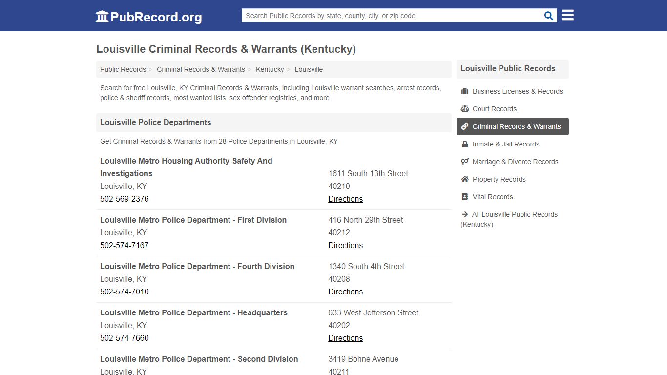 Louisville Criminal Records & Warrants (Kentucky)